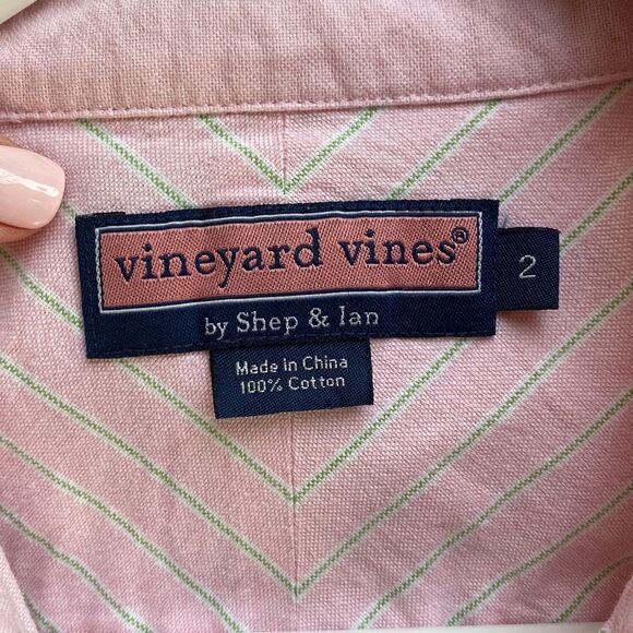 Shep & Ian Ruffled Button Down Pink Striped Shirt Size 2 - Picture 9 of 10